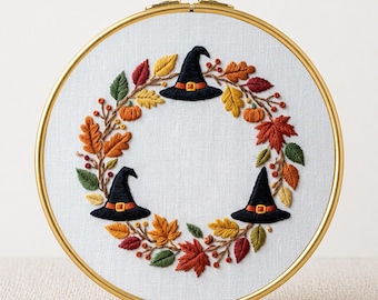 Witch Hat Embroidery Pattern: Autumn Halloween Decor (DIY PDF)