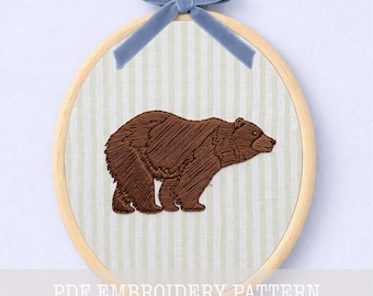 Grizzly Bear Embroidery Pattern PDF Digital Download Brown Bear Hoop Art Wildlife Decor Nature Design Beginner Friendly Printable