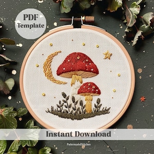 Magic Mushroom embroidery, Embroidery trendy, Hand embroidery, autumn crafts, DIY gifts, Cottage core Embroidery, Mushroom core Embroidery