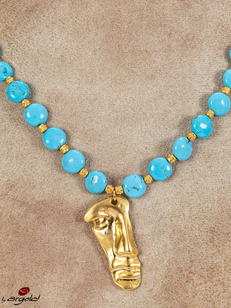 Turqouise and Gold Beads & Plated Disc Necklace main image 1