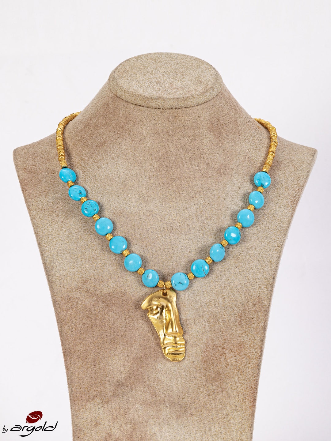 Turqouise and Gold Beads & Plated Disc Necklace main image 0