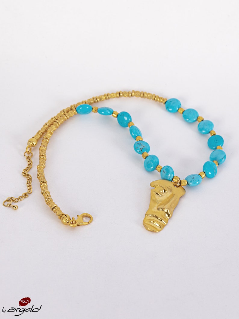 Turqouise and Gold Beads & Plated Disc Necklace