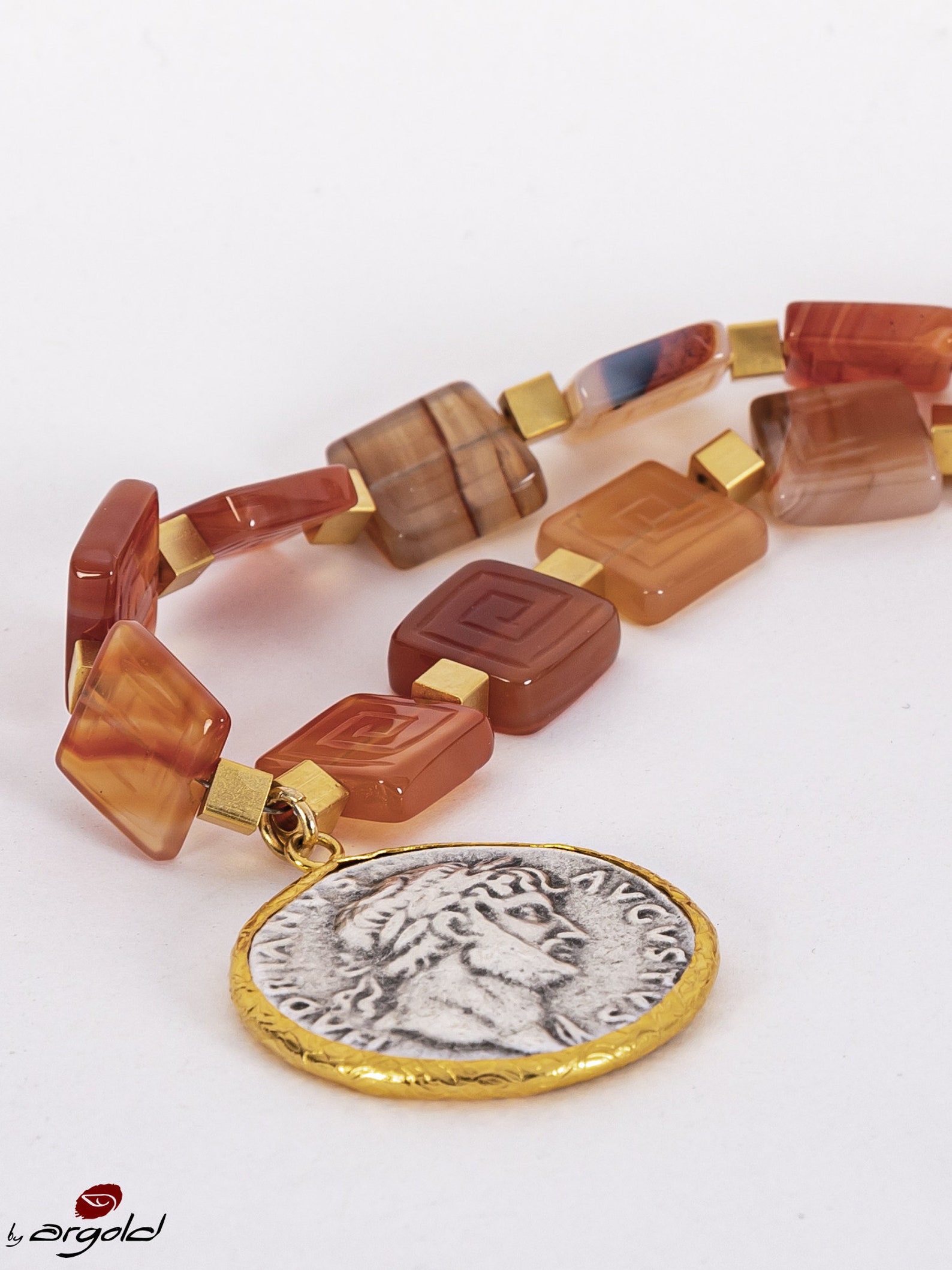 Agate + Glass Beaded Necklace, Adjustable Length Accent Pendant