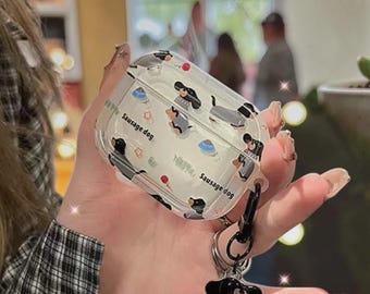 Funny Dachshund AirPods Case Cute Dog Earphone Cover for AirPods 1 2 3 4 Pro with Keychain Charm TPU Soft Shell