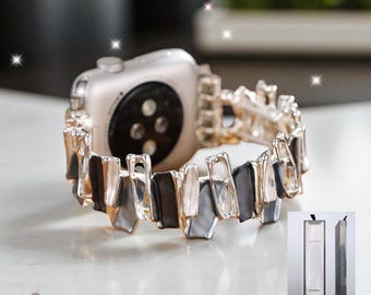 Elastic Apple Watch Band Bling Stretch Strap, Geometric iWatch Band Women, No Buckle Bracelet Strap Series 11 10 9 8 7 SE 38-49mm