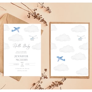 Printable Airplane Baby Shower Invite – Editable Travel Theme Template | Jet, Helicopter, Aeroplane
