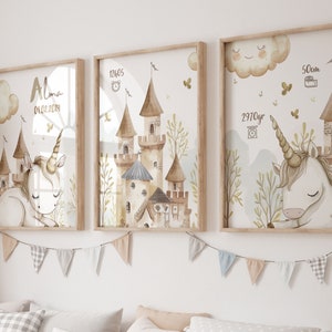 Set di 3 poster da parete per bambini, poster di unicorno e fata, decorazione di fiabe, regalo personalizzato per ragazza, poster personalizzato per bambini