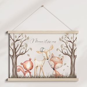 poster complementare di animali della foresta, decorazione da parete per la cameretta del bambino.