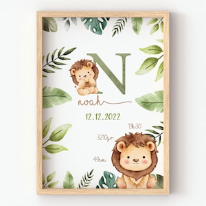 poster con leoni, animali della giungla, poster personalizzato per il regalo di una futura mamma o decorazione della stanza della savana del tuo bambino