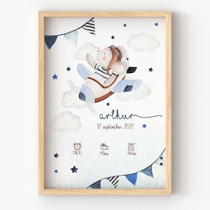 Pôster personalizado de menino, ratinho, avião azul, pôster infantil para decoração de parede de quarto de bebê, presente de nascimento