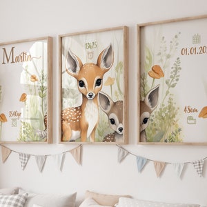 Set mit 3 Postern mit Waldtieren, Wandkunst für das Kinderzimmer, Geschenk zur Geburt für die werdende Mutter, Dekoration des Babyzimmers.