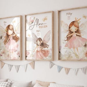 3 Affiches Décoration Chambre Fille - Fée Princesse Aquarelle - Set de 3 Affiches Murales - Illustrations Féeriques pour Chambre d'Enfant