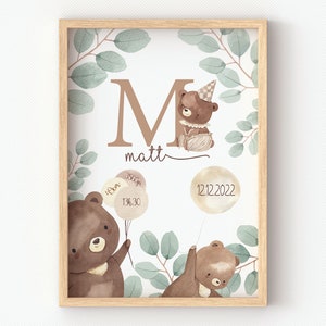 Poster orsetto, simpatici animali, poster personalizzato per neonati per la decorazione della parete della cameretta, regalo per una giovane mamma