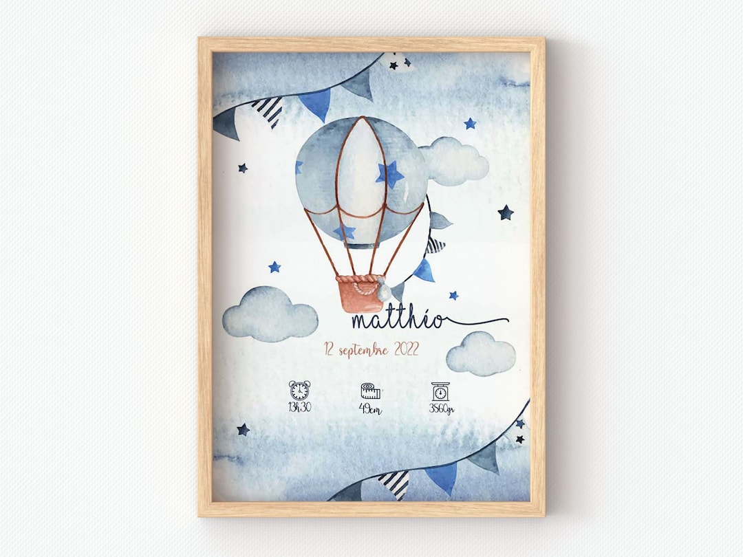 Hot Air Balloon Poster for Children, Birth Gift to Offer to a Future ...