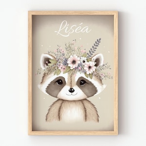 poster boho baby, poster boho procione personalizzato per la decorazione della cameretta boho baby, cornice per bambina