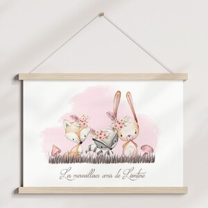 affiche complémentaire  boho animal rose, art mural pour chambre de bébé.