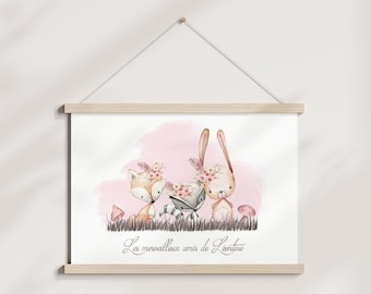 complementary boho pink animal poster, wall art for baby's room.
