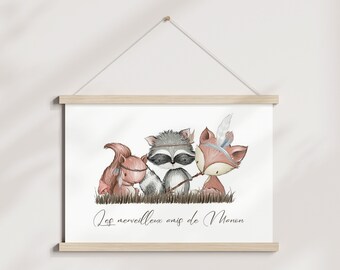 complementary woodland animal poster, wall art for baby's room.