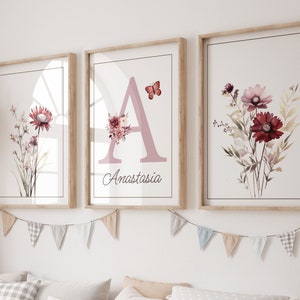 Lot de 3 Affiches Décoration Chambre Fille Princesse Rose Fleur