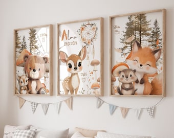 Personlig barnposter – Söt rådjur och höstskog – Babyrumsinredning – Personlig namnposter