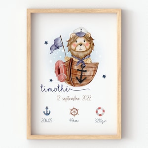 Póster de nacimiento marino, póster de bebé personalizado para la decoración del dormitorio de un niño marino, regalo de nacimiento para ofrecer a una madre joven