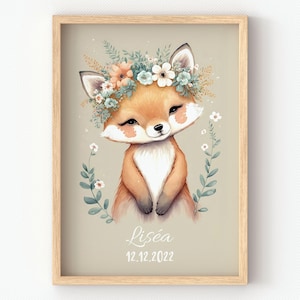 personalisiertes Boho-Poster, Kinderposter, Boho-Fuchs-Poster für die Wanddekoration eines kleinen Boho-Mädchenzimmers