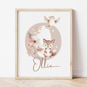Poster personalizzato con iniziale e nome - decorazione per la camera da letto della bambina - idea regalo di nascita personalizzata