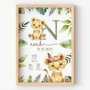 lion poster, jungle animals, personalized baby poster for a future mom gift or a savanna room decoration for your baby