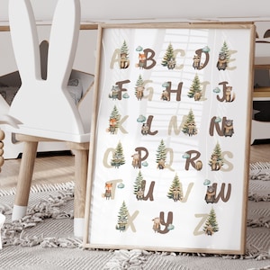 Zusatzposter, Tiere des Waldes Alphabet Kinderzimmer