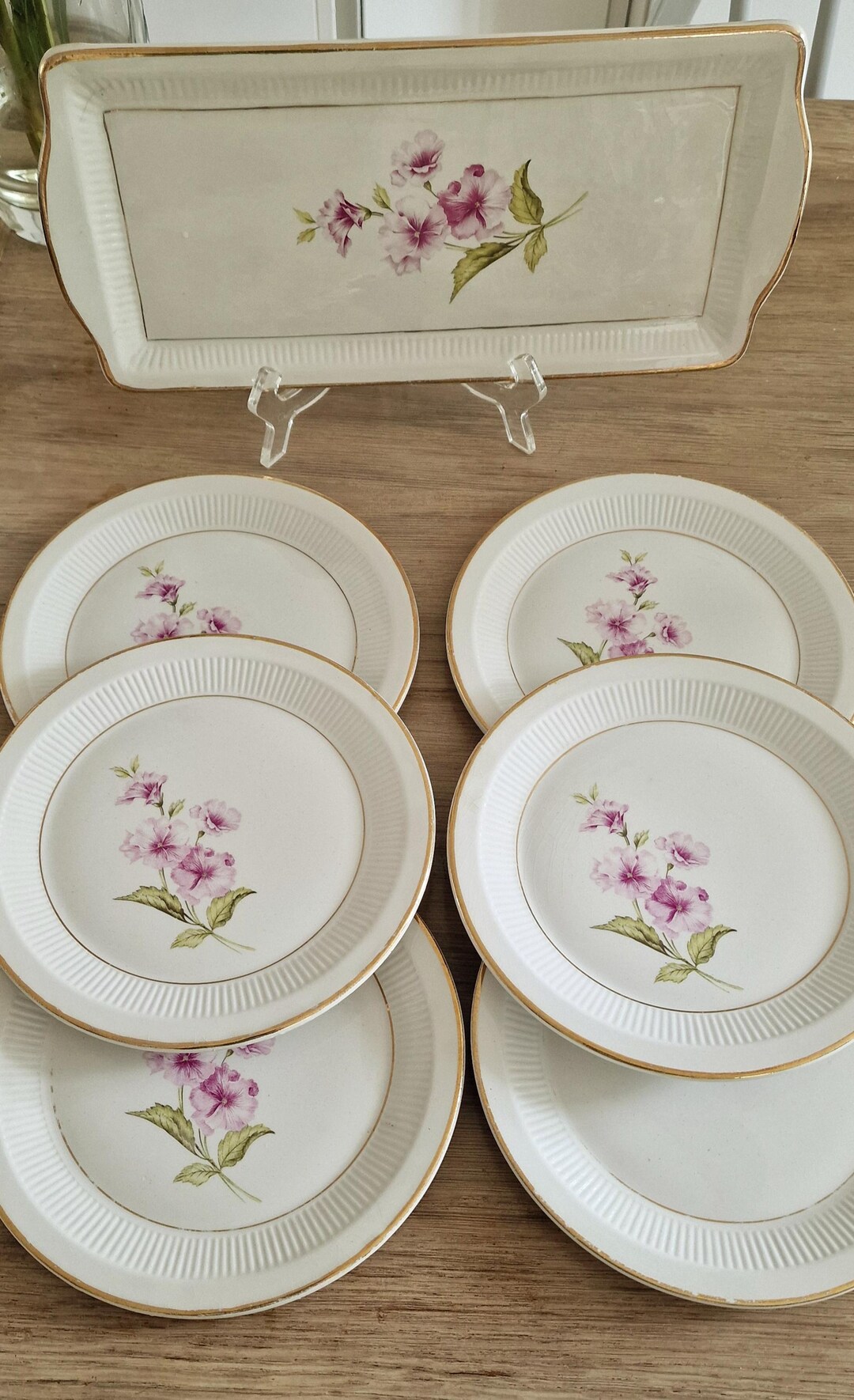アンティーク　フランス　Moulin des loups 　花皿 3枚セット美品 Antique Dessert Service – Moulin Des Loups France – Chevreuse