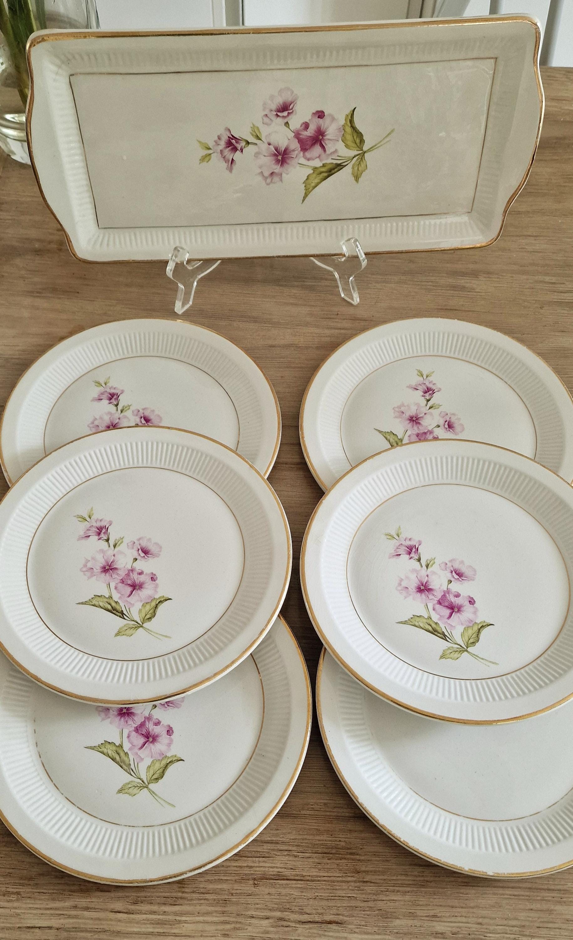 アンティーク　フランス　Moulin des loups 　花皿 3枚セット美品 Antique Dessert Service – Moulin Des Loups France – Chevreuse