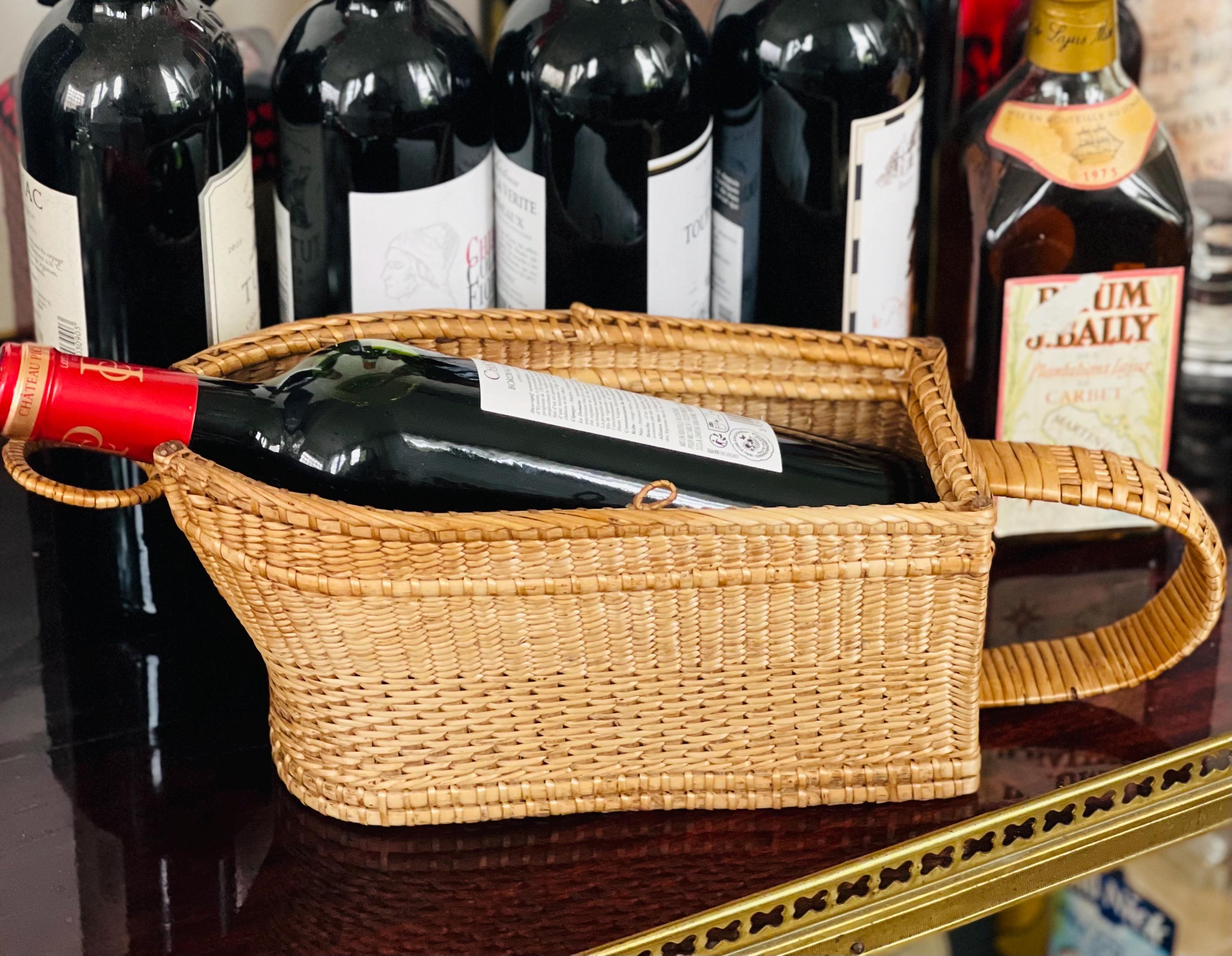 Porte-bouteille de table occasion en rotin-osier-bambou
