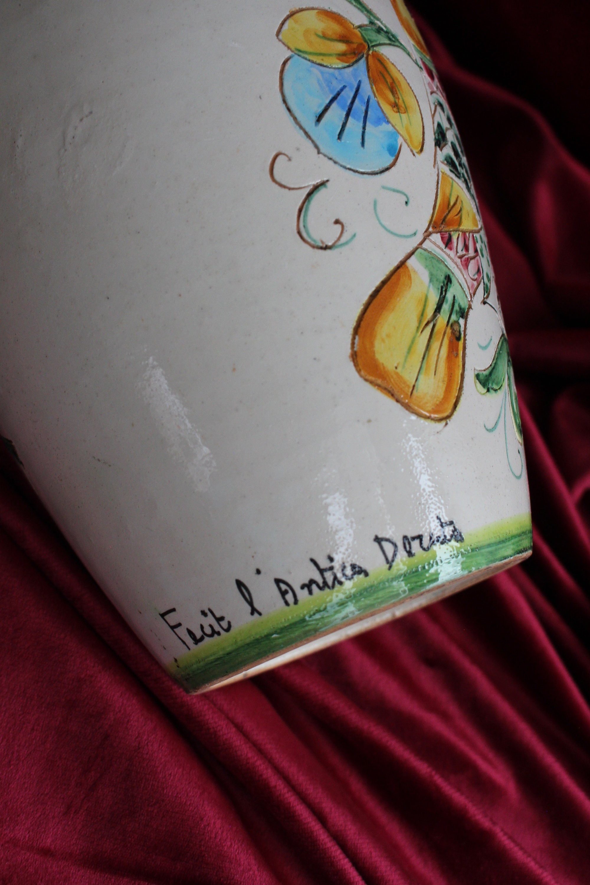 大きなデルータ陶器の花瓶 – カラフルな鳥の装飾 – イタリア製