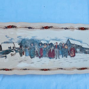 Sarreguemines Obernai rectangular dish signed H. Loux – 41 x 17 cm – Vintage French earthenware – Alsatian scene – Obernai collection