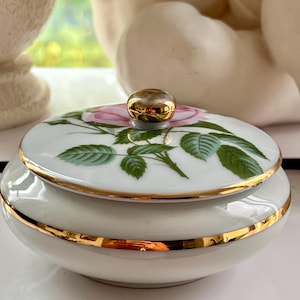 Antique Limoges porcelain candy box – Rose decoration, creation G.L. – France