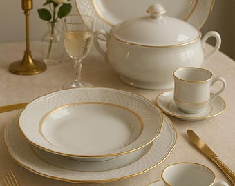34ピース 大型ピルケンハンマーアンティーク 19世紀磁器食器セット、花