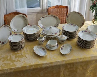 Antique French Limoges Dinner Service Barbeaux With Blue Tiny