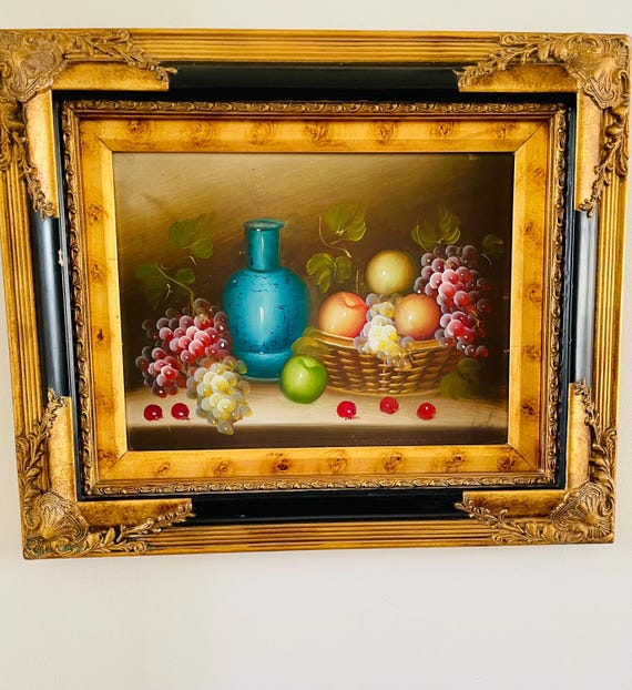 イタリア製 静物画 ブドウとマッシュルーム 木製 MADE IN ITALY 20世紀