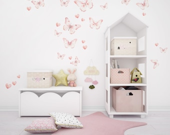 Farfalle rosa Wall Sticker / Decalcomania in vinile di alta qualità per soggiorno, cucina, camera da letto e camera dei bambini / Arte murale ecologica