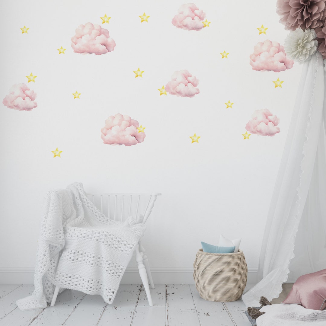Pink Clouds Wall Sticker, Vinyl Decal, Wall Art, Home Decor, Removable Stickers, DIY Wall Decor
