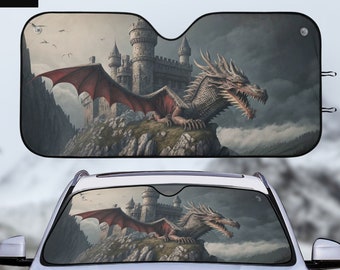 Dragon Castle Mountains Car Auto Sun Shade, Window Sun Shade for car and SUV, Visor Sunshade, UV protection, Car Interior Decoration