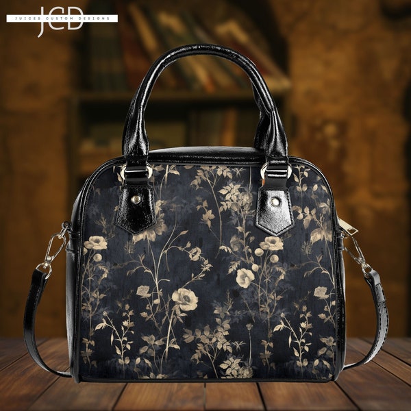 Sac à main gothique fleuri, cadeau unique pour elle, sac à main sombre de style vintage, accessoire élégant pour femme, sac gothique à la mode
