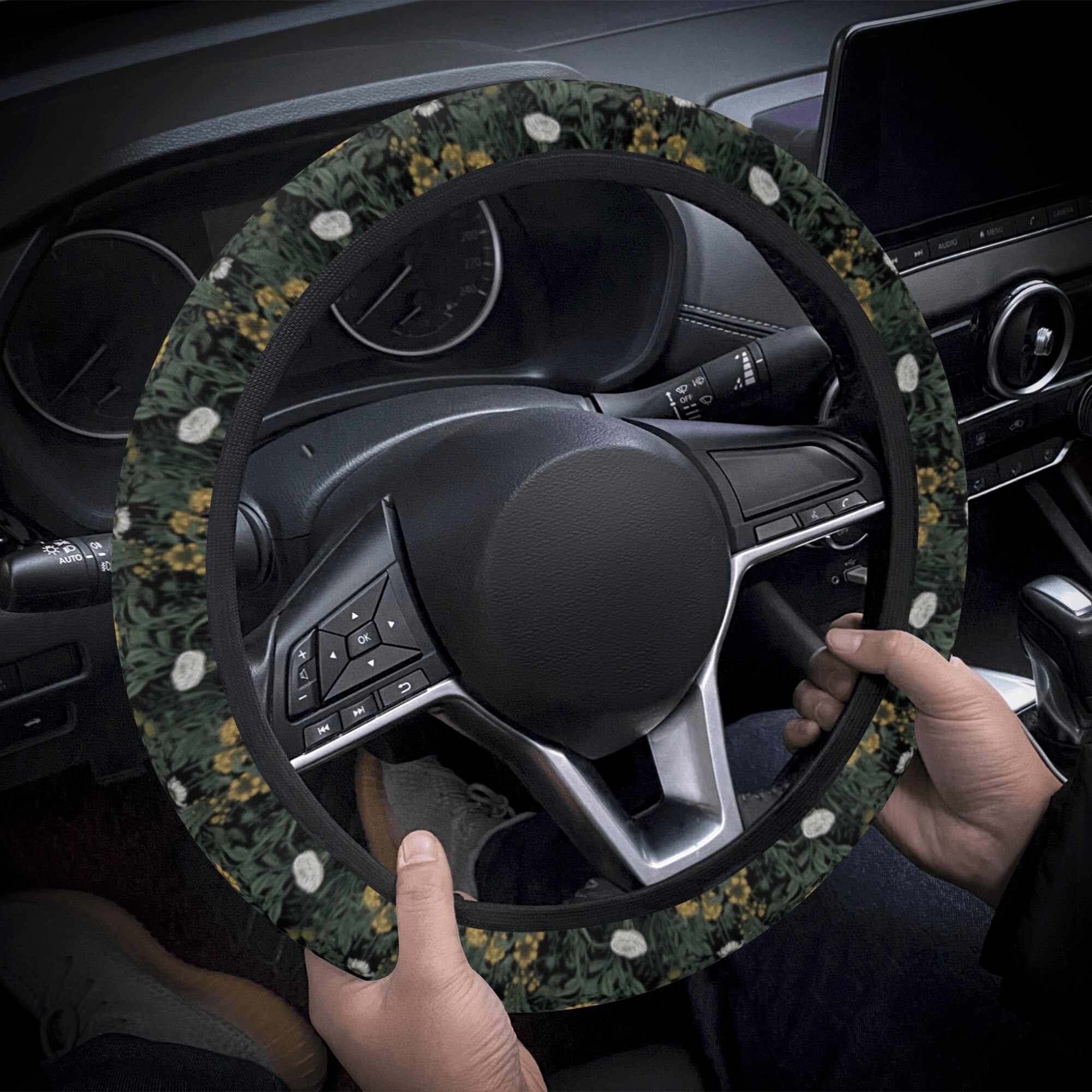 Discover 花柄 ステアリングホイールカバー 美しい花 Boho Floral Steering Wheel Cover