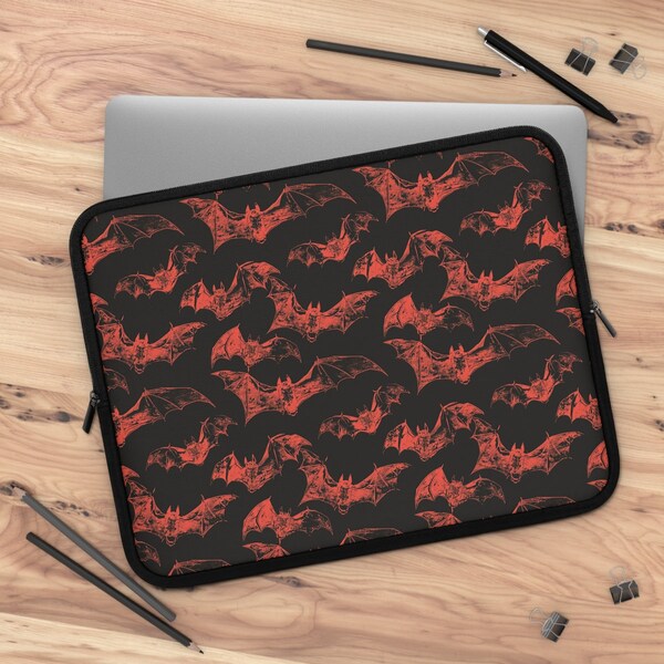 Red and Black Bat Pattern Laptop Sleeve Case - Gift for Tech Enthusiasts, iPad, Kindle, MacBook, Tablet Cover Protection