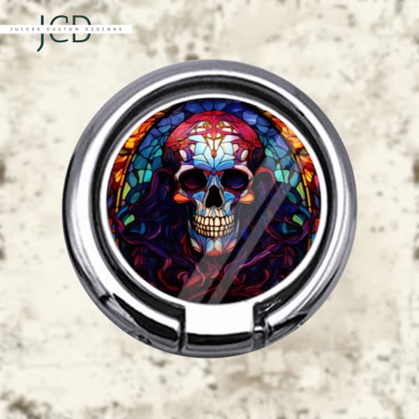 Colorful Skull Design Phone Ring Holder, Unique Gothic Phone Stand Gift, Artistic Mobile Grip Accessory, Funky Smartphone Ring Kickstand