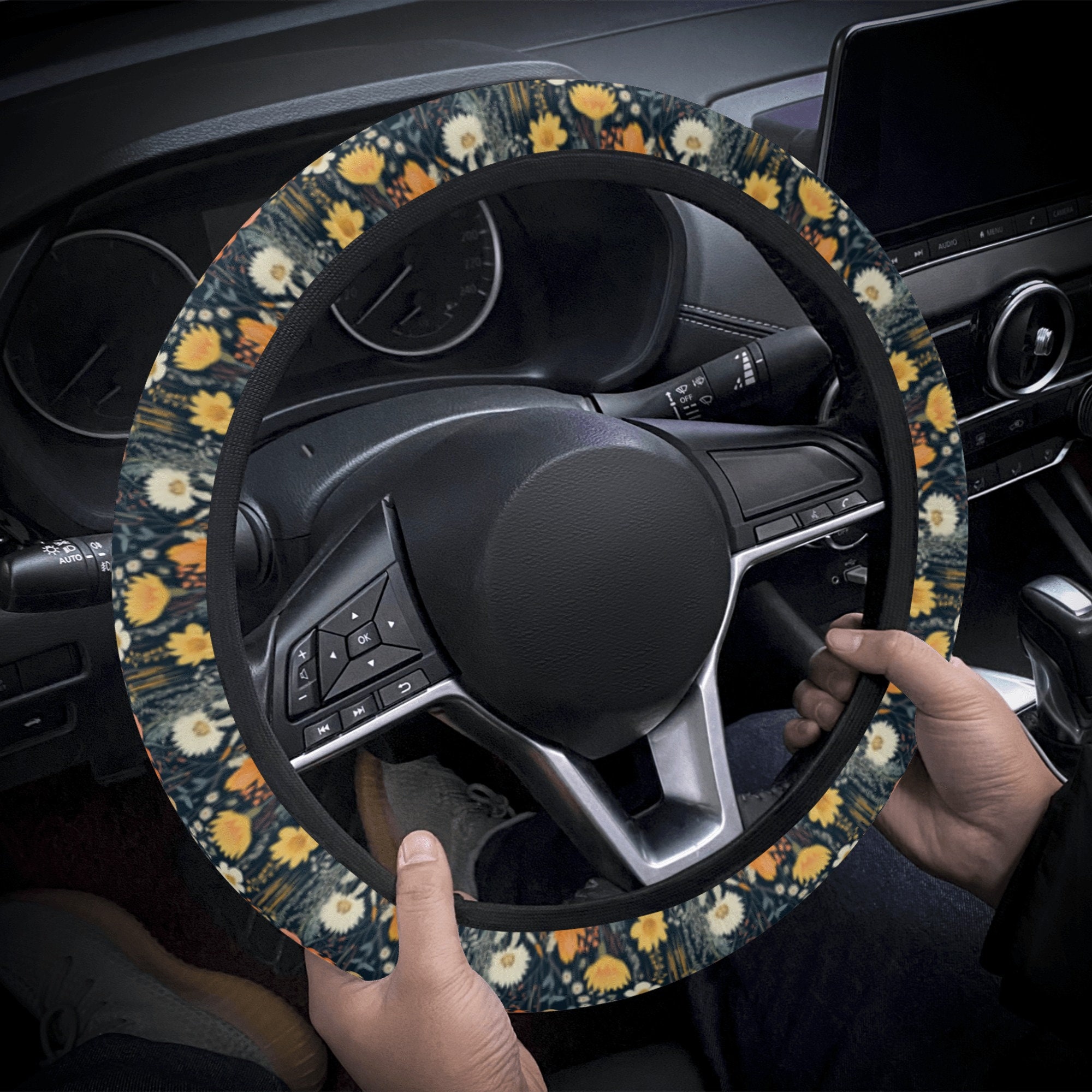 Discover 花柄 ステアリングホイールカバー 美しい花 Boho Floral Steering Wheel Cover