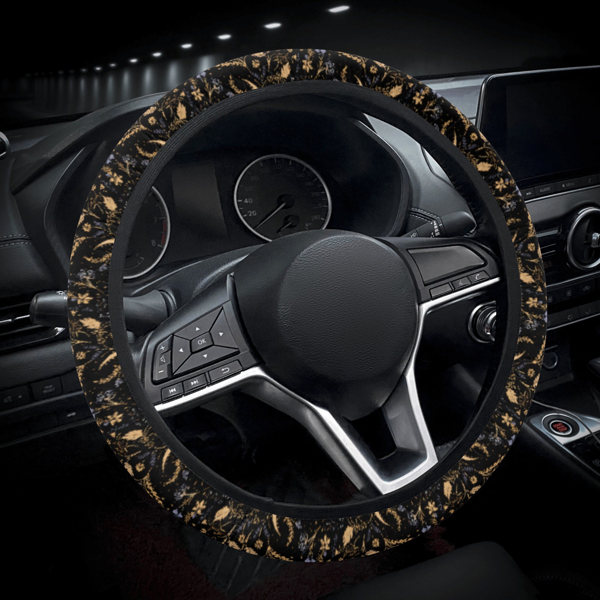 Discover 花柄 ステアリングホイールカバー 美しい花 Boho Floral Steering Wheel Cover