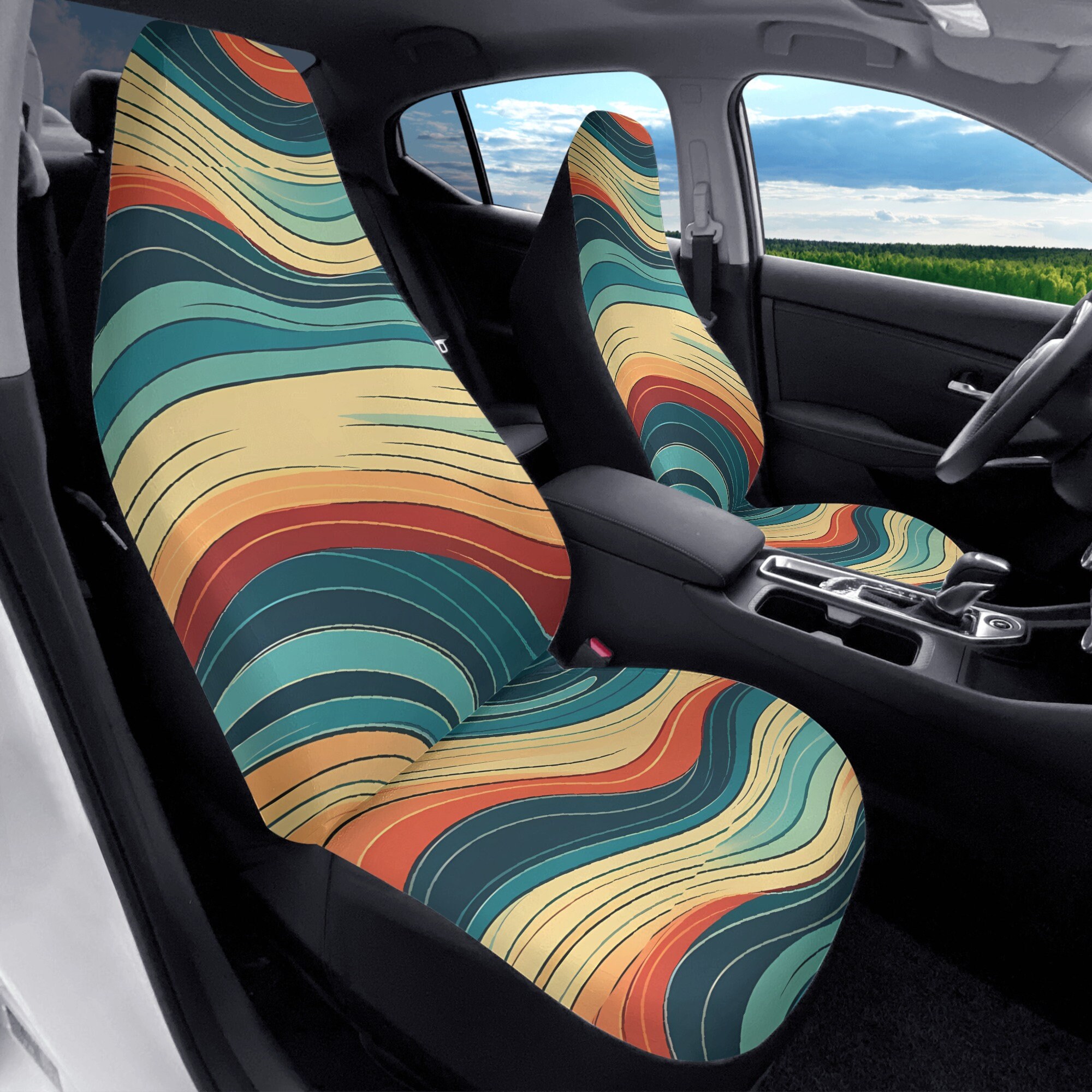 Retro Wildflowers Cottagecore Boho Car Seat Covers, Front Seat Covers