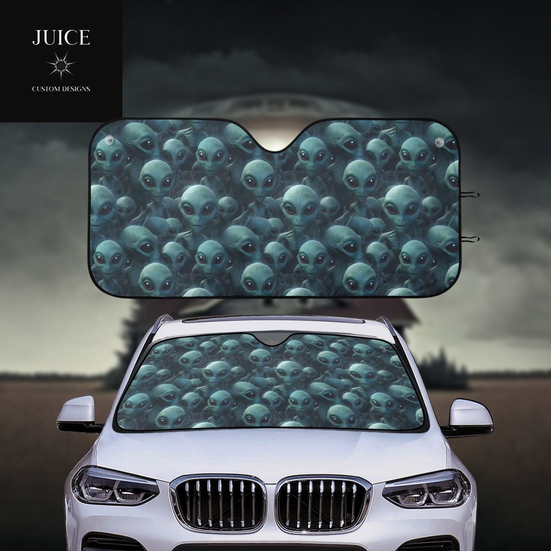 Aliens Car Auto Sun Shade, Alien Window Cover, Sci-fi Sunshade, Grey