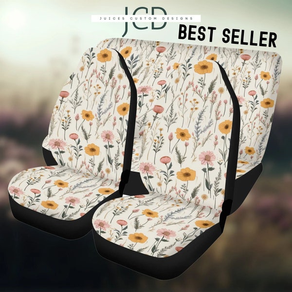 Wildflowers Cottagecore Boho Forest Car Seat Covers, Full Set Seat Covers for Vehicle, Car Accessories Decor For Women, Floral Seat Covers